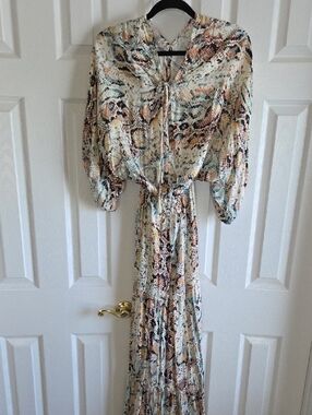 Lascana Neutral Multi-Color Tie-Neck Maxi Dress